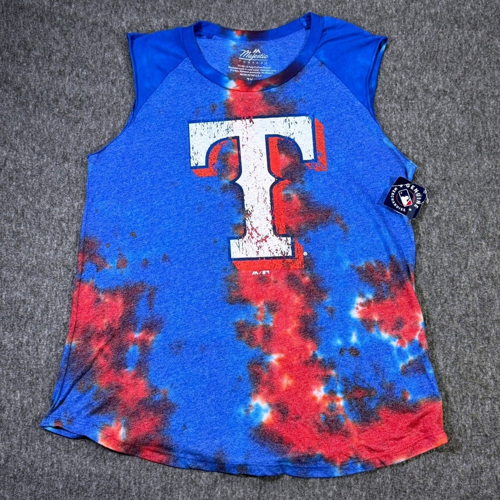 Majestic Threads Texas Rangers MLB Tie Dye Tank‎ Top Blue Red Mens 2X NWT